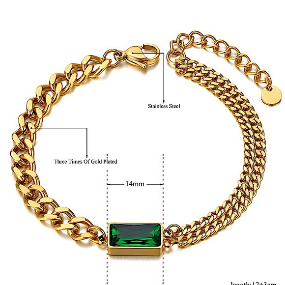 GOLD EMERALD GREEN CHAIN LINK BRACELET - Picture 2 of 14